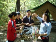 Our service project . . . bird seed on pinecones for the birds this winter