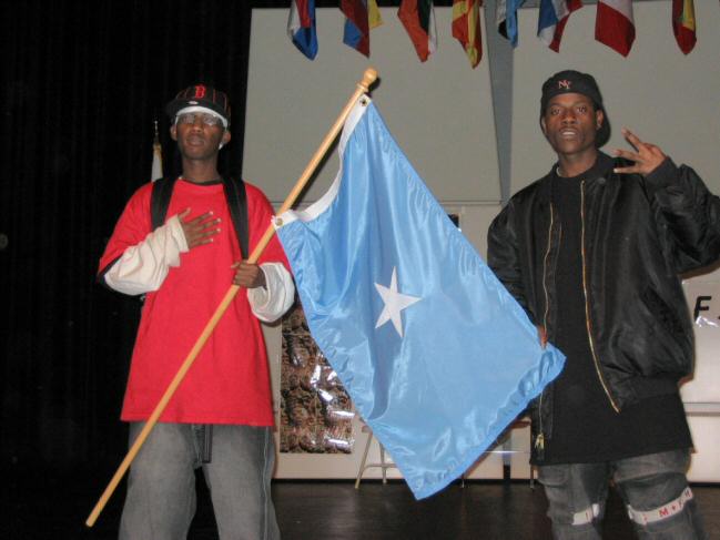 Two Somali boys with the Somali flag